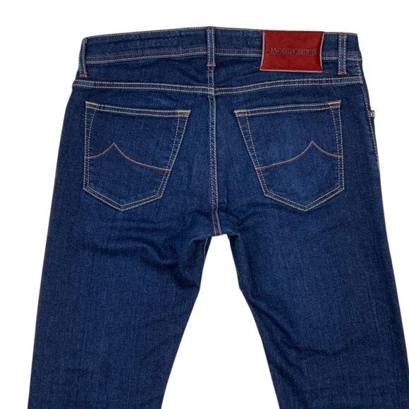 Jacob Cohen Mens Nick Jeans 34 Dark Blue Wash Slim Fit Button Fly Low Rise Italy - Picture 9 of 15